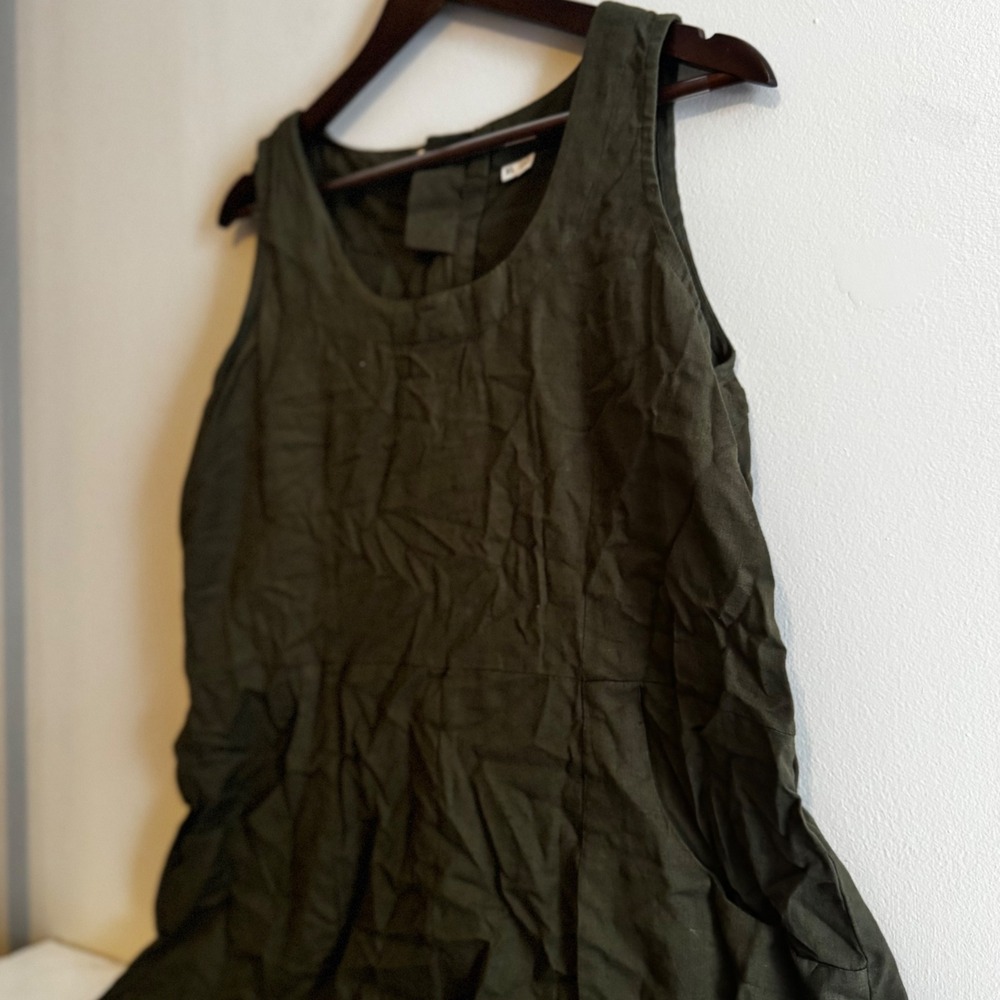 Women's XL Olive Green Linen Blend maxi jumper Sleeveless Minimalist Earth Tone